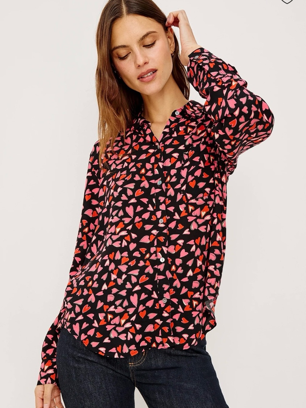 Rails Josephine Love Struck Heart Print Rayon Button Down Blouse S